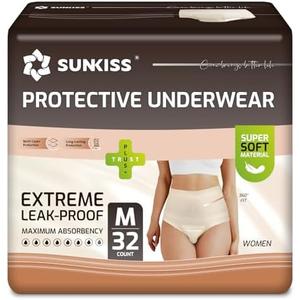 SUNKISS Women Incontinence Underwear, Daytime Disposable Postpartum Adult Panties, Protective Pull Ups with Maximum Absorbency, Medium, Beige, 32 Count