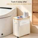 Toilet Paper Storage with Lid, Holds 12 to 16 Rolls, 33L Large Capacity & Space-Saving Design, Free Standing Toilet Paper Basket Organizer with Wheels, Waterproof Slim Bathroom Storage Holder (Beige)
