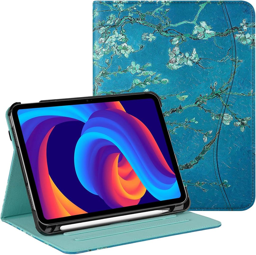 Protective Case for iPad (A16) 11th Generation 11 Inch (2025) & iPad 10th Generation 10.9 Inch (2022), Multi-Angle Viewing Stand Cover with Pen Holder & Pocket for iPad 11 inch,Apricot Flower