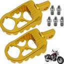 VIKKSAER 2Pcs Foot Pegs Motorcycle Universal CNC Footpeg Gold, CNC Wide Fat Foot Rest, 360Roating Chopper Bobber Style, Replacement for Harley Dyna Fatboy Sportster Iron 883