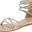 DREAM PAIRS Women's Ankle Strap Flat Sandals Summer Dressy Strappy Gladiator Rhinestones Sandals (10, Gold)