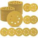 Maxdot 200 Pcs 5 Inch Sanding Discs 8-Hole Hook and Loop Gold Sandpaper, 60-Grit for Random Orbit Sander
