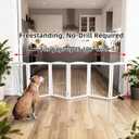 ZJSF Freestanding Dog Fence Indoor, Foldable Dog Gate for Doorways, Stairs or Hallways, Sturdy Wood Extra Wide Pet Gate with Support Feet for The House, White, 32 "Height-6 Panels