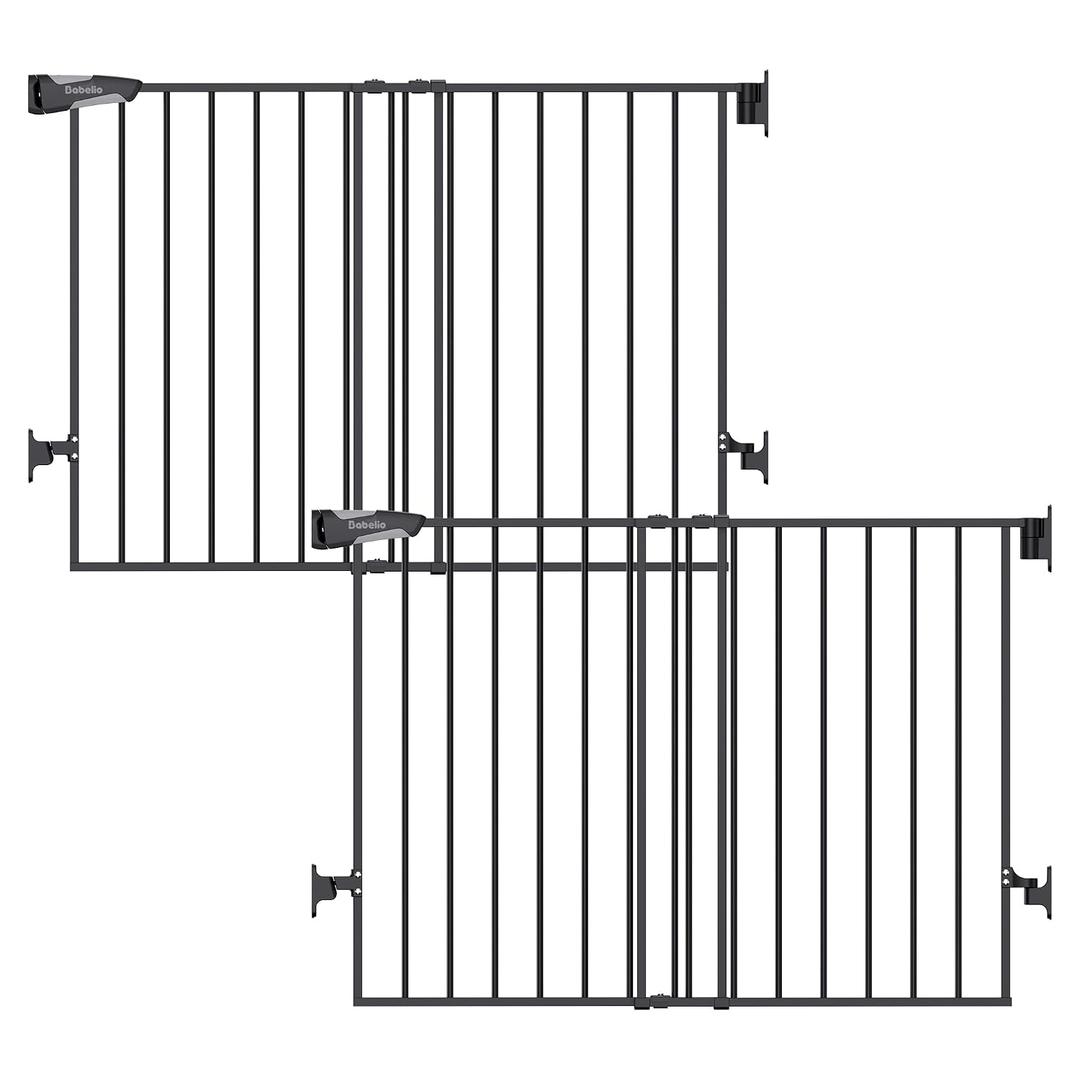 Babelio Baby Gate for Stairs, Kitchen & Doorways, No Bottom Bar| Easy Installation| One-Handed Operation| Auto-Close| Hardware Mount (Drill Needed) Safety Dog Gate (Black - 2 Pcs, 26-43" W, 28" H)