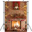 LIVUCEE 5X7ft Soft Fabric Christmas Fireplace Photography Backdrops Red Brick Wall Decoration Background Xmas Eve Party Supplies Banner Photo Booth Prop