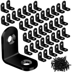 40PCS L Bracket Corner Brace Sets, Stainless Steel Corner Brackets, 90 Degree Right Angle Bracket, Metal L Brackets for Shelves Wood Furniture Cabinet Chair Drawer with 80PCS Screws, Black (20mmx20mm)