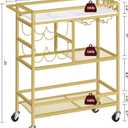 MAHANCRIS Bar Cart for Home, 3-Tier Serving Cart with Wheels and Handle, Beverage Cart with Wine Rack and Glass Holders, Rolling Wine Cart for Kitchen, Dining Room, Gold and White RCJM6101, 24.8''L x 11''W x 32''H