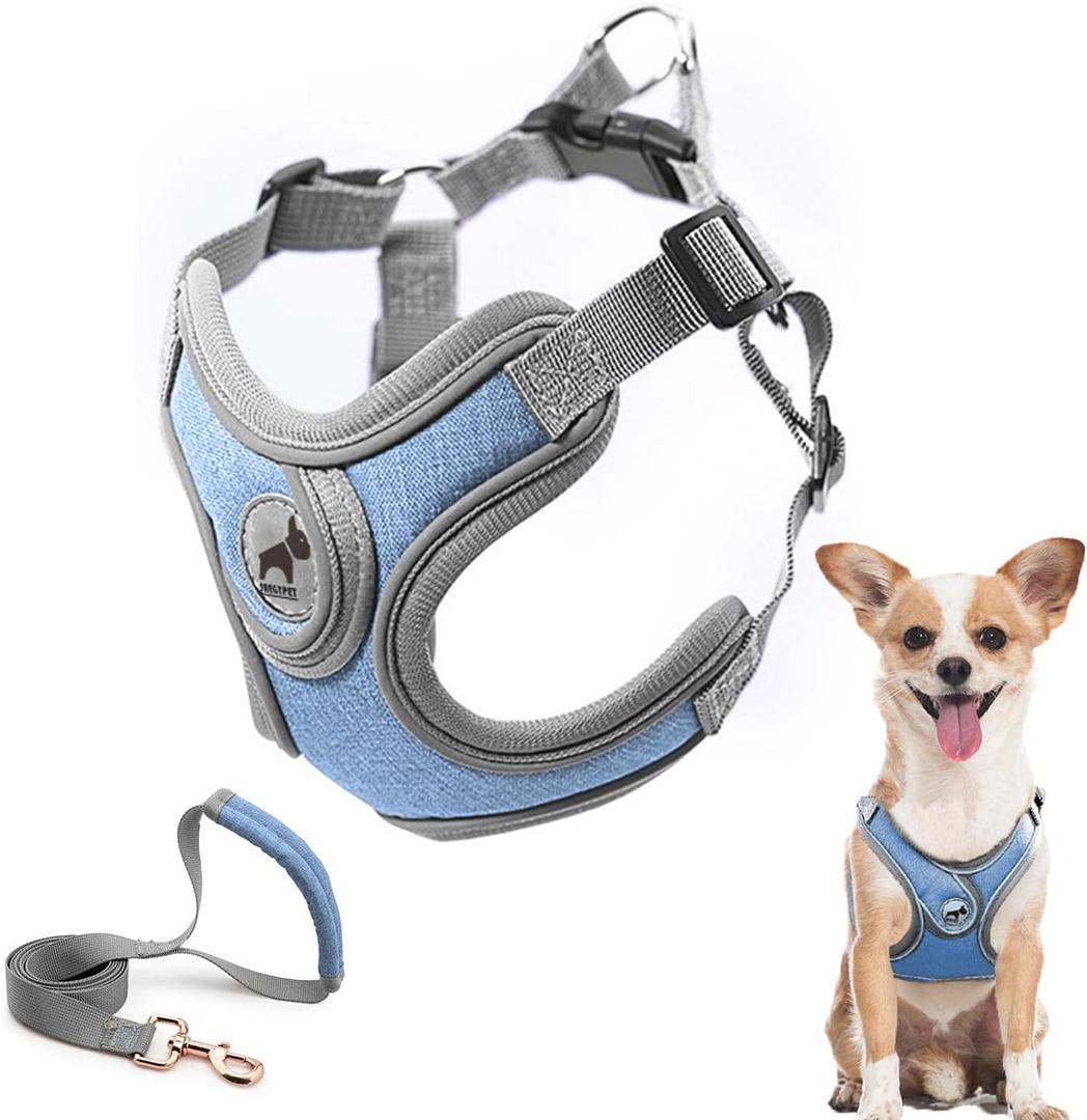 Dog Harness with Leash Set, No Pull Adjustable Step in Dog Collars Harness with Breathable Padded Vest for Training and Running(XS, Blue)