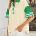 Fisoew Womens Color Block Sweatshirts Casual Short Sleeve Collared V Neck Slit Loose Summer T Shirts (Yellow)