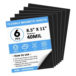 Non Adhesive Magnetic Sheets, 8.5''x11'', 6PCS, Flexible Magnetic Sheets for Craft & Dies Storage, Making Fridge Magnets, Printable