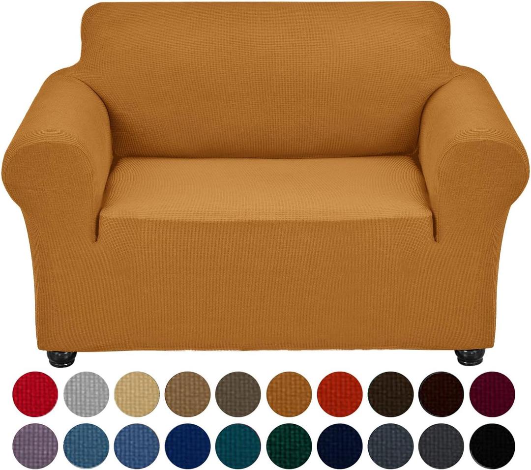 Joccun Stretch Chair Couch Cover,1-Piece Sofa Slipcover Spandex Jacquard Fabric Sofa Covers with Elastic Bottom,Washable Furniture Protector for Dogs,Cats,Kids(Armchair,Gold)
