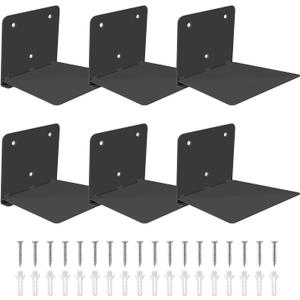 FENTEC Floating Book Shelves for Wall, Wall Mounted Invisible Floating Bookshelf, Heavy-Duty Hanging Bookshelves, Hidden Book Shelf Metal Wall Book Holder for Bedroom Home Office, 6-Pack Black