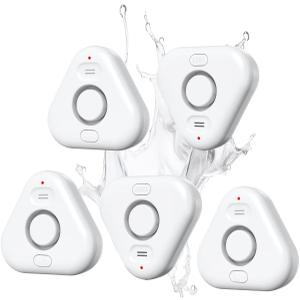 5 Pack Water Leak Detectors for Home, Stechro 4 Levels Adjustable Audio 0-120dB Water Sensor Alarm Leak Detector with Leak and Drip Alert, IP66 Water Leak Sensor for Basements Kitchen Sink Laundry (White)