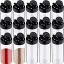Mimorou 40 Pack Plastic Spice Jar with Shaker Lids Seasoning Containers 3.5 oz Plastic Spice Container with Black Lids Seasoning Jars for Kitchen Storing Powder