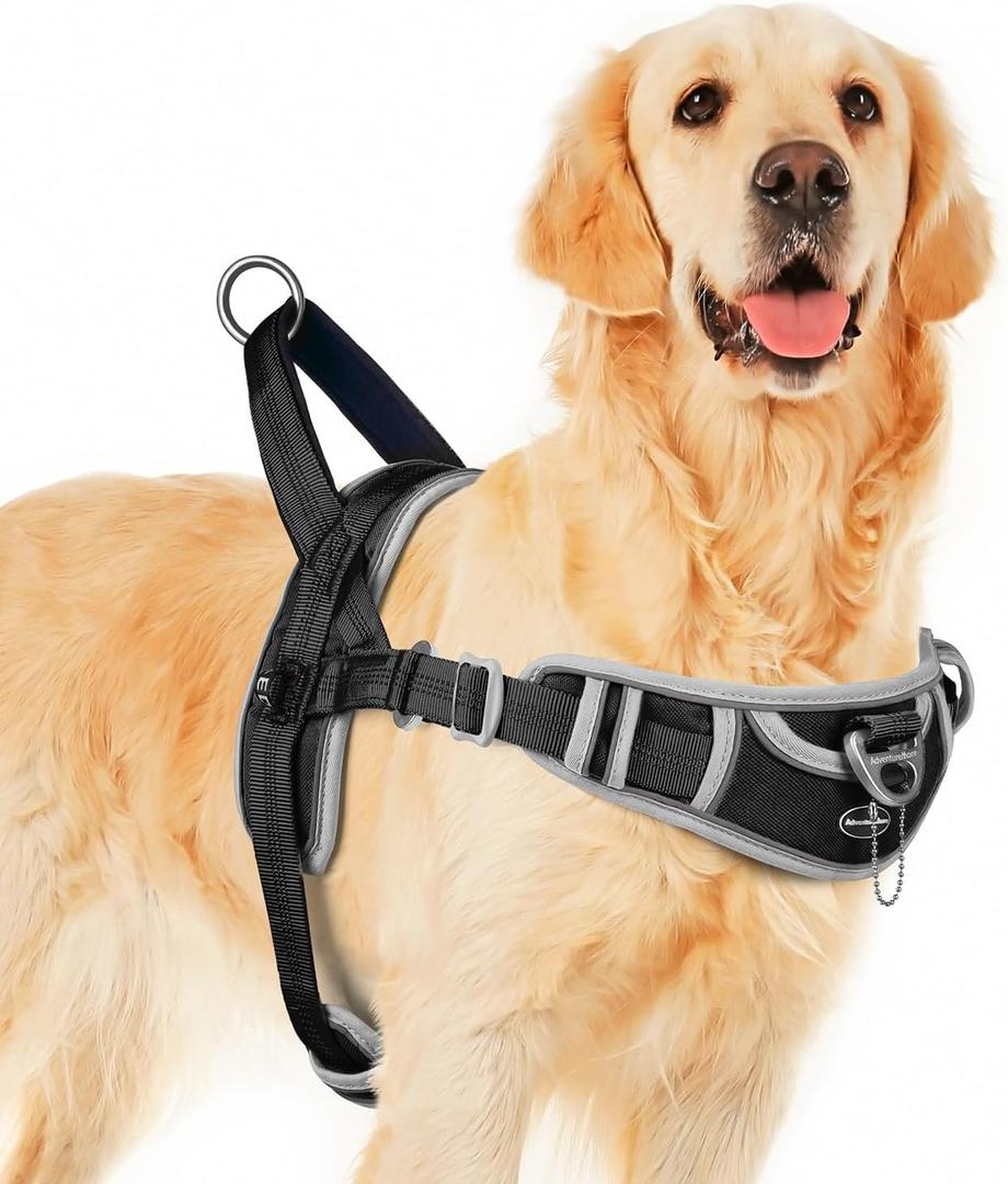 ADVENTUREMORE Dog Harness Medium Sized Dog No Pull, Dog Halter Harness Adjustable Reflective Dog Vest Escape Proof Dog Harness with Easy Control Front Clip Handle for Training Walking M Black