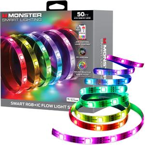Monster Smart RGB+IC LED Strip Lights 50ft  Sound Reactive Strip Lights for Bedroom, App & Voice Control, RGB Light Strip for Room, Alexa Google Home, Razer Chroma Sync - 270 RGB+IC LED Lights Monster Smart RGB+IC LED Strip Lights 50ft  Sound Reactive Strip Lights for Bedroom, App & Voice Control, RGB Light Strip for Room, Alexa Google Home, Razer Chroma Sync - 270 RGB+IC LED Lights
