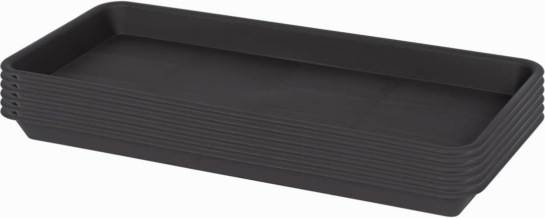 VUWEZ 2 Pack Plastic Plant Trays, Rectangular 30 inch, Indoors Outdoor Plant Water Drip Trays for Flower Pot Planter, Windowsill (8 X 30'', Brown)