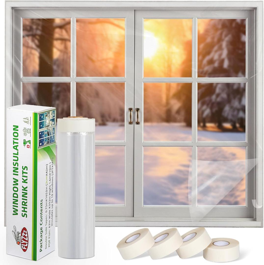 FLYZZZ Patio Door Window Insulation Kit, 84x420in Heavy Duty (0.9 Mil) Window Insulation for Winter with Extra-Long Wide Tape, Covers XL Patio Door or Large Picture Window