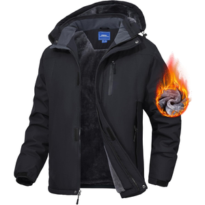 Men's Mountain Ski Jacket Waterproof Fleece Liner Snow Coat Warm Winter Windproof Hooded Raincoat, Size: XL