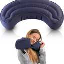 Air Bow Comfortable Travel Pillow - Airplane Pillow for Head, Neck, & Chin Rest, Inflatable & Soft Neck Pillow - Durable Material with Hygienic & Washable Cover, Easy to Inflate & Deflate (Blue)