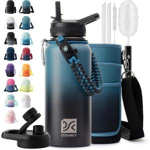 DYSANKY 32 oz Insulated Water Bottle | Thickened Stainless Steel Vacuum Metal | Portable Sports Water Jug for Gym and Hiking with Straw, Carrier Bag, Handle Strap | BPA-Free 32 oz (Indigo/Black)