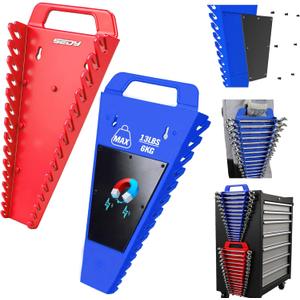 2-Pack Magnetic Wrench Organizer with Non-Slip Handle, 24-Slot Heavy-Duty Wrench Rack Holders for Toolbox & Drawer Storage, Fits SAE 1/4"-1-1/16" and Metric 6mm-24mm Wrenches