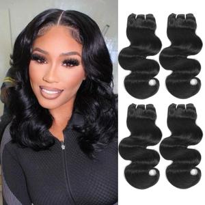 Body Wave Bundles Human Hair 14 Inch 12A Human Hair Bundles 100% Unprocessed Brazilian Virgin Hair Weave 4 Bundles Human Hair Natural Black Color (14/14/14/14 Inch, 4 Bundles)