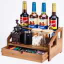 Bamboo Coffee Syrup Rack Organizer 3 Tier Coffee Syrup Rack with Cup Storage Box for Coffee Bar,Syrup Bottle Holder Stand for Syrup,Wine,Dressing for Kitchen Coffee Station,Brown