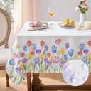 Softalker Spring Summer Tablecloth Rectangle - Easter Waterproof Tulip Flower Decorative Table Cloth, Stain Resistant Wrinkle Free Wipeable Table Cover for Dinner, Party, Picnic, Outdoor, 52 x 70 Inch