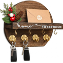 LEIRUOTM Key Holder for Wall, Key and Mail Holder Organizer with - Key Holder Wall Mount - Round Wooden Rustic Home Decor for Entryway, Mudroom, Hallway, Kitchen Office (Brown&Gold)
