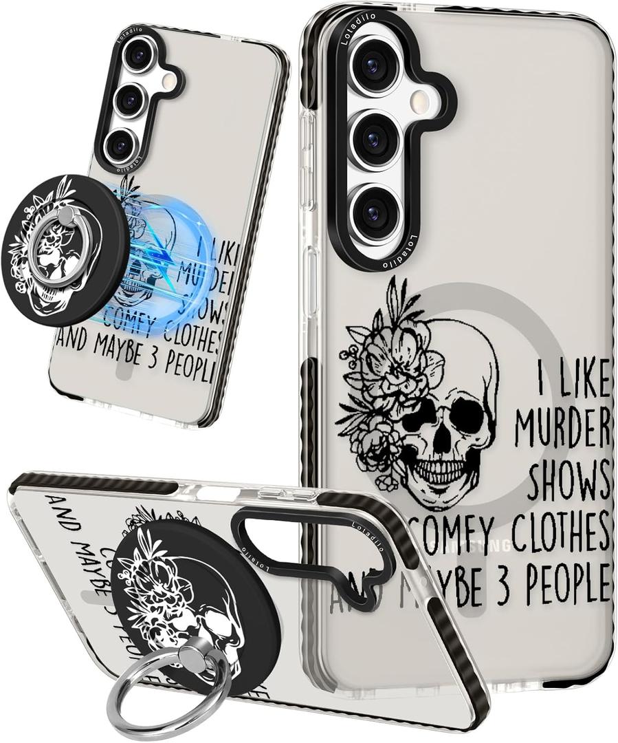 for Samsung Galaxy A14 5G Case for Women - Girls Cute Design Compatible with Magsafe Magnetic Ring Holder Stand Skull Skeleton Unique Pattern TPU Phone Covers for Samsung A14 5G Case