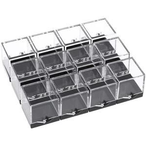 Cabilock 12PCS Mineral Display Boxes, Clear Acrylic Display Box for Rock Agate Slices Crystals Coral, Standard Cube Countertop Showcase Stand with Black Base