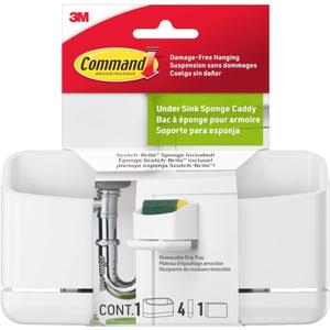 Command Under Sink Sponge Caddy, Total 2 Sponge Holders with 8 Command Strips, 2 Pack of 1 Caddy, Organize Damage-Free