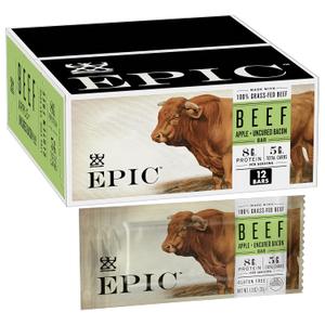 EPIC Beef Uncured Bacon and Apple Bars, Whole 30, Paleo Friendly, Protein Snacks, 12 Ct, 15.6 oz