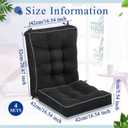 Juexica 4 Sets Outdoor Patio Cushions High Back Outdoor Chair Cushions Rocking Cushion Waterproof Indoor Patio Fastness Chair Pads with Ties for Seasonal Indoor Home Office (Black)