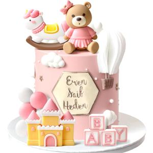 JeVenis Pink Bear Cake Decoration Baby Bear Baby Shower Cake Topper Bears Train Cake Decoration Baby Shower Birthday Cake Decoration