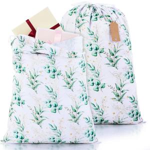 Pickmesh 2 Pcs Happy Birthday Drawstring Gift Bags 20 x 28 Inch Extra Large Baby Shower Bags Reusable Fabric Colorful Wrapping Pouches for Gender Reveal Supply Decor(Green,Green Eucalyptus)