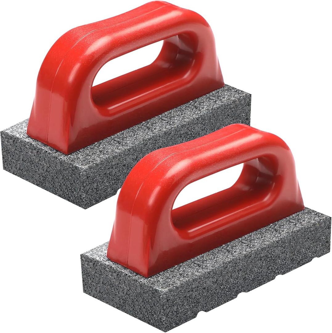 Wenqik 2 Pcs Rub Brick with Handle Concrete 20 Grit Masonry Tools Smoothing Cleaning Removing Marks Tool (Red)