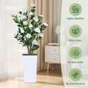 2Pack Artificial Camellia Tree with White Tall Planter 4FT Faux Camellia Plant in Pot with White Flowers, Greenery Potted Plant for Indoor Outdoor Office Home Porch Decor