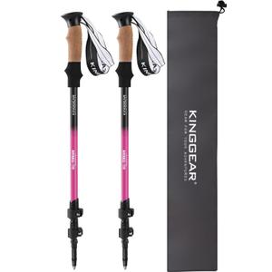 KINGGEAR Nordic Walking Stick, TP1 Hiking Poles Retractable Lightweight 7075 Aluminum, Trekking Poles with Flip Lock, Natural Cork and EVA Grip, 2pc Hiking Gear (Pink)