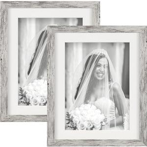 TOFOREVO Picture Frames 8x10 Set of 2 Distressed White Wood Grain Photo Frame for Gallery Wall Mounting or Tabletop Display