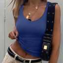 REORIA Tank Tops for Women Double Lined V Neck Summer Casual Basic 2026 Trendy Workout Going Out Clothes (Blue, L)