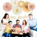Champagne-Gold Beige Fall Boho Birthday Party-Decorations - 21pcs Autumn Neutral Retro Happy Banner,Girl One Sweet Peach Paper Streamers Lanterns,Tissue Pom Poms Fan,Rustic Backdrop Decor Huglony