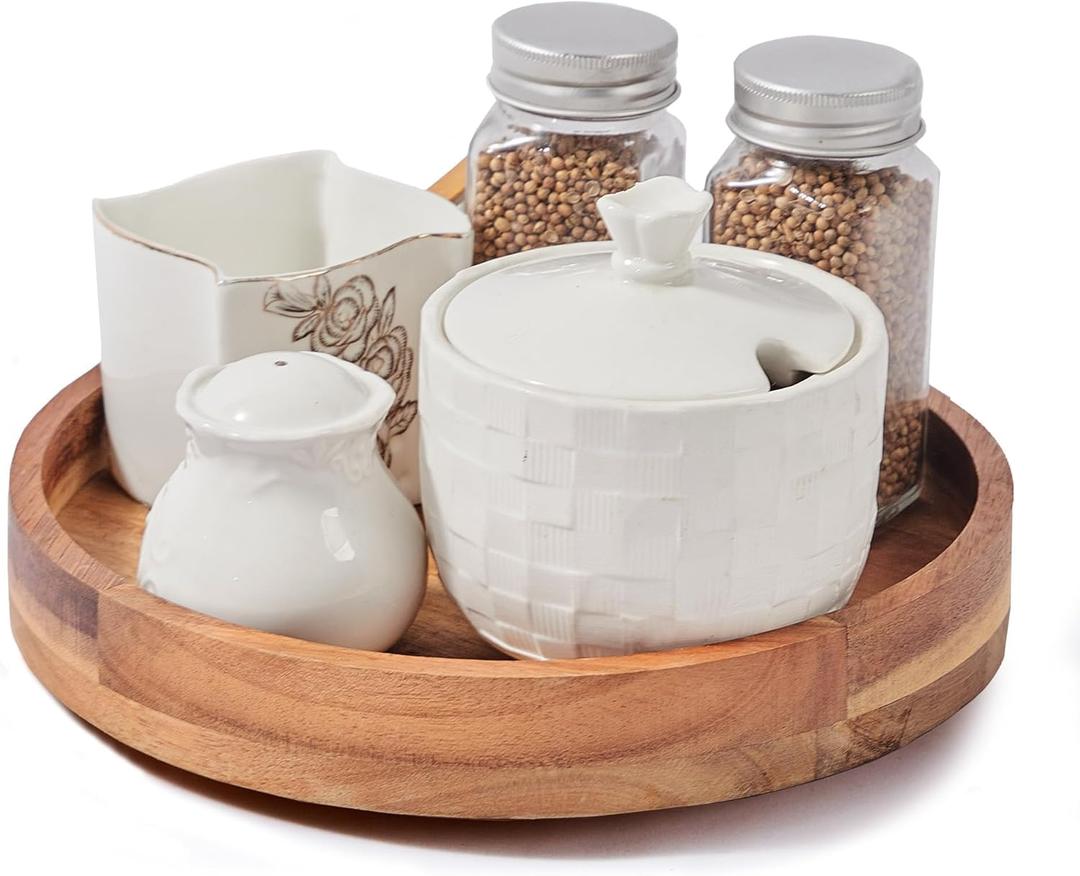 9 Inch Acacia Wood Lazy Susan Organizer for Cabinet, Lazy Susan Turntable for Countertop Table Pantry, Kitchen Turntable Storege