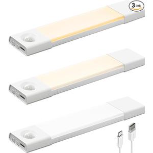 EZVALO 3 Pack 8” Motion Sensor Light Indoor Rechargeable, Stick on Under Cabinet Lighting Wireless, 30 LEDs Closet Light, Dimmable, 3 Color Temps, Counter Lights for Wardrobe, Pantry, Bedroom, Kitchen