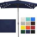 JEAREY 8x10 ft Rectangular LED Lighted Patio Umbrellas Outdoor Solar Table Market Umbrella w/Crank, 8 Sturdy Ribs, UV Protection Waterproof Sunproof(Dark Blue)