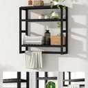 Galood Over The Toilet Storage Bathroom Shelves Wall Mounted 3 Tier Space Saver Corner Shelf Organizer Bamboo Towel Rack Toilet Paper Cabinet with Hanging Rod Black, Standard