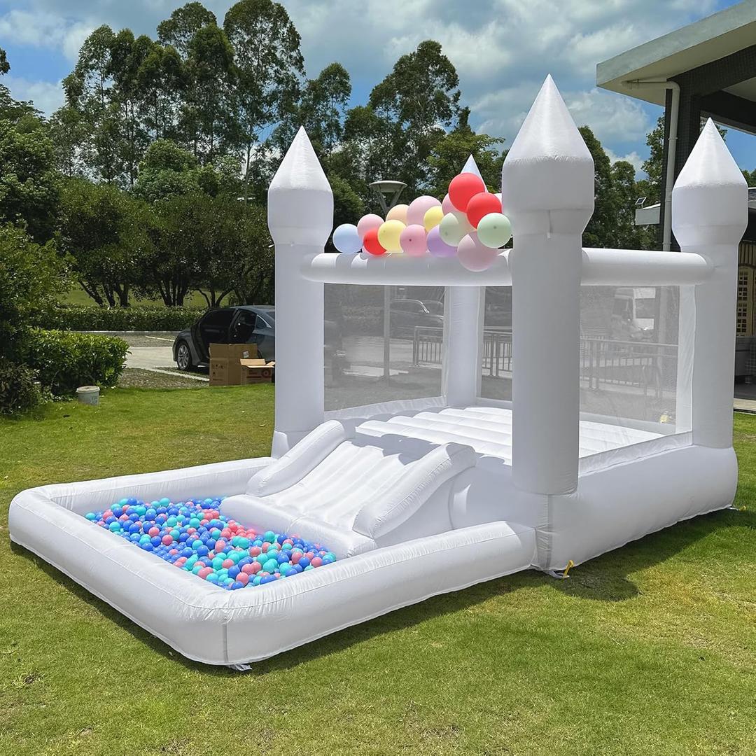 Inflatable White Bounce House Professional Jumping Bouncy Castle Bouncer for Wedding Party with Carrying Bag Repair kit (Premium 840D Oxford Cloth 13 * 8.2 * 8.2 ft)