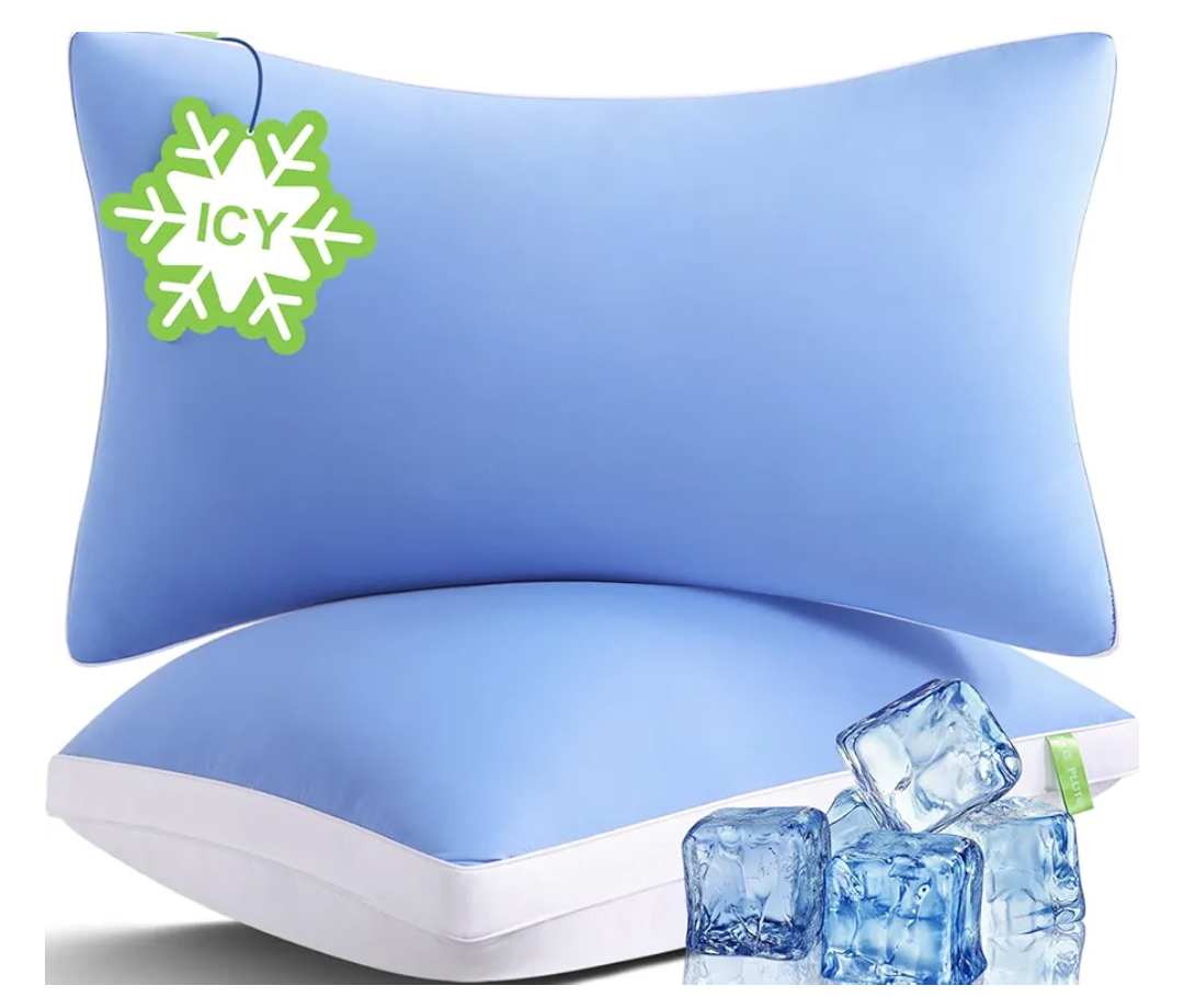 Cooling Bed Pillows Queen Size Set of 2, Cool for Hot Sleepers, Soft Gusseted Hotel Down Alternative Pillow 2 Pack for Side Back Stomach Sleeper, Supportive, Pain Relief, ICY Blue, 20" x 30"