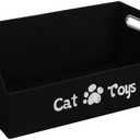 ORGMASTER Cat Toy Basket, Kitten Toys Storage Organizer Foldable Fabric Bin Pet Supplies Chest Holder Trapezoid Container with Metal Handles for Organizing Cats Clothes Accessories, Black